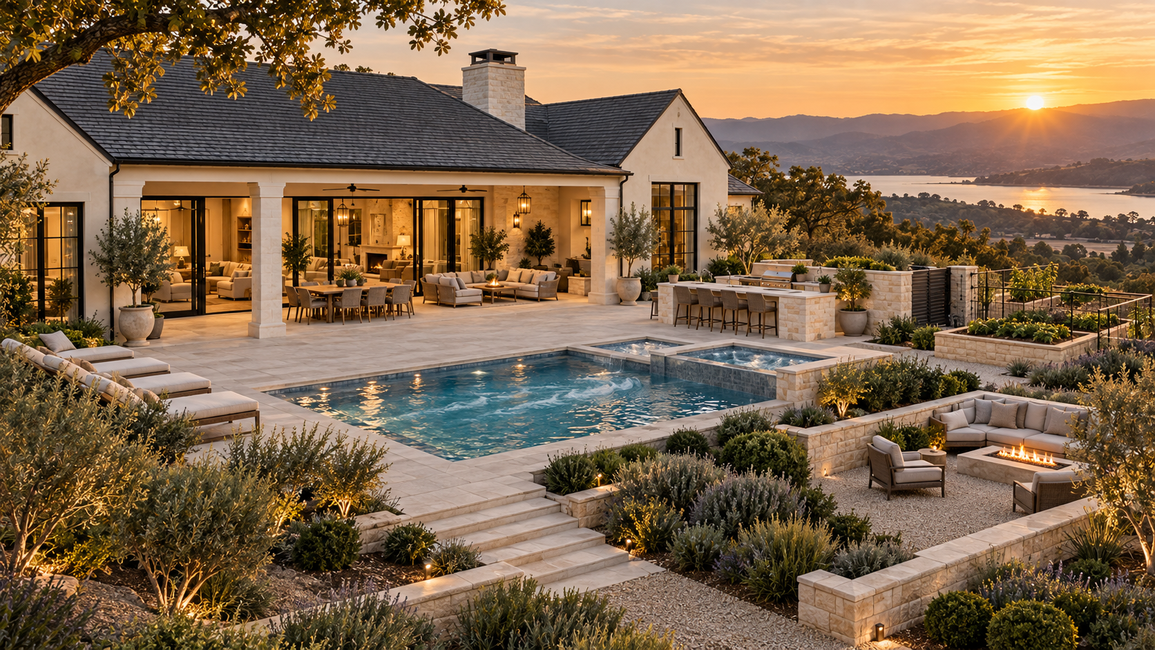 Concept rendering of the Odell Family Retreat outdoor living and hardscape