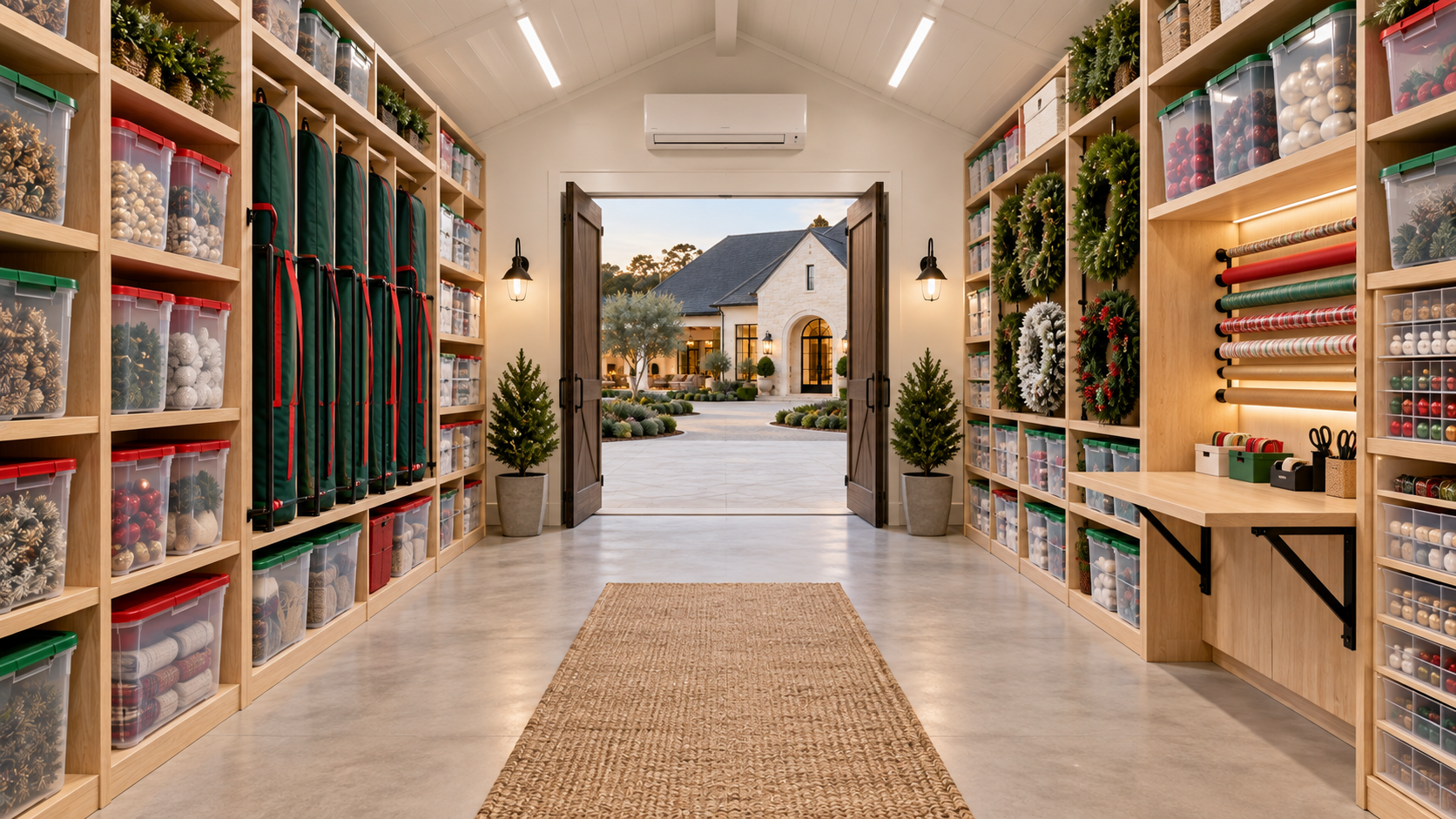 Organized Christmas and seasonal storage building rendering