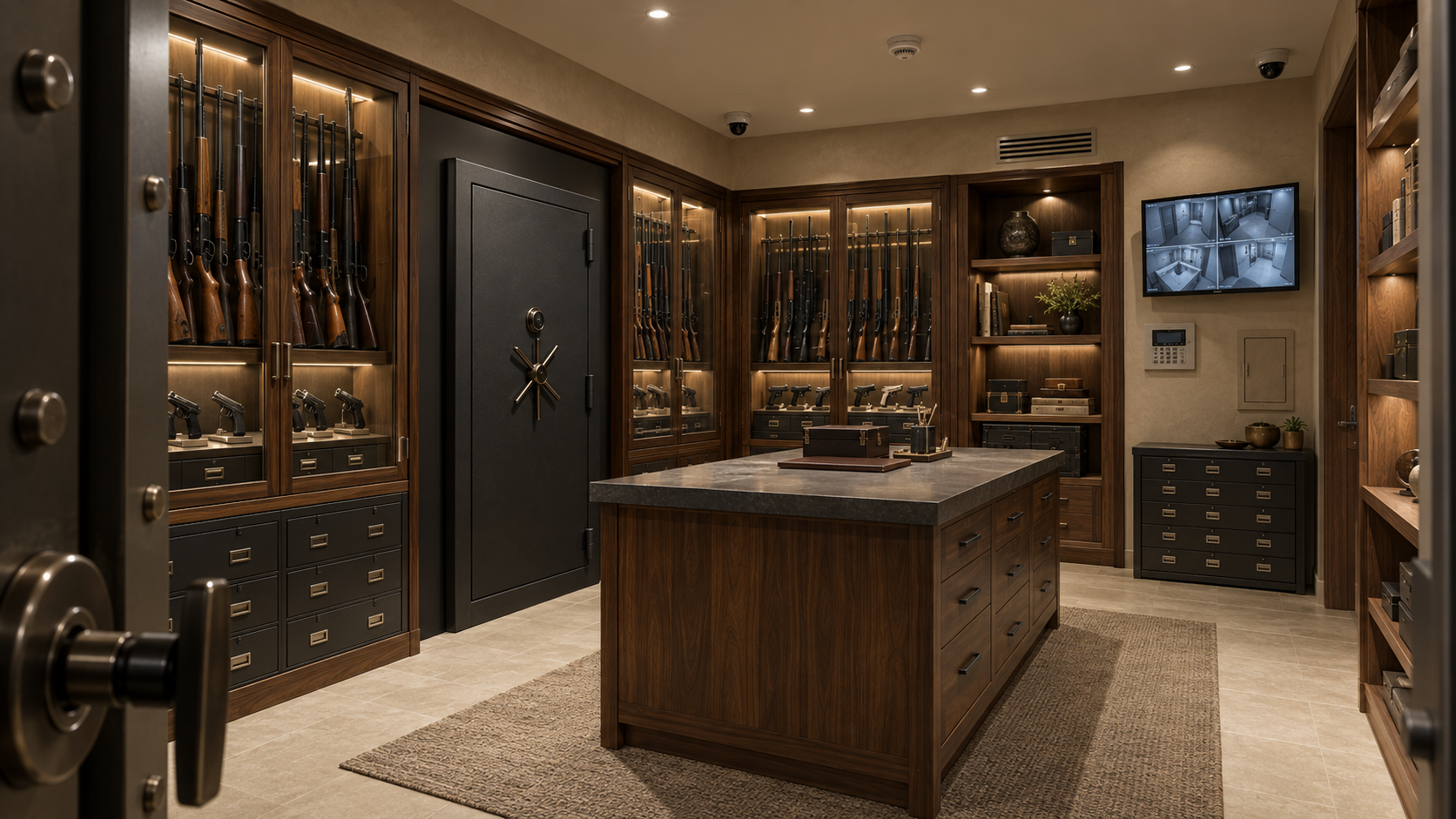 Concept rendering of the reinforced secure room with locked firearm storage, cameras and safe